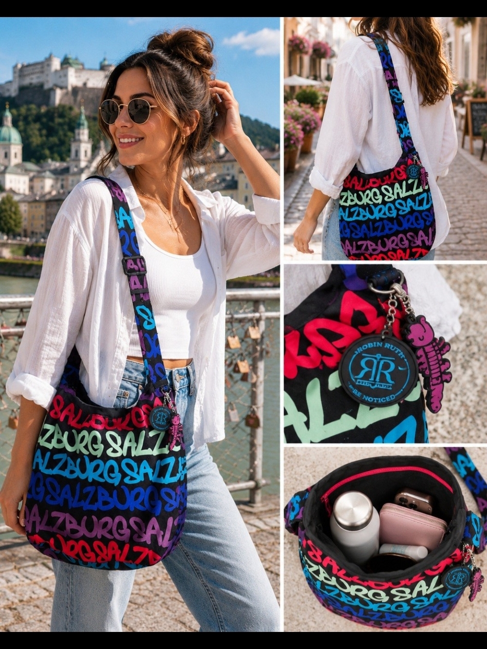 Robin Ruth Salzburg Graffiti Print Crossbody Hobo Y2K Travel Bag